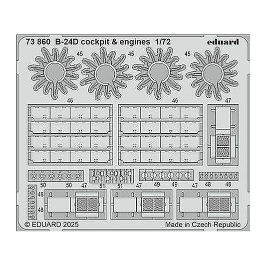 eduard 73860 1 72 b 24d cockpit engines photo etched set for airfix