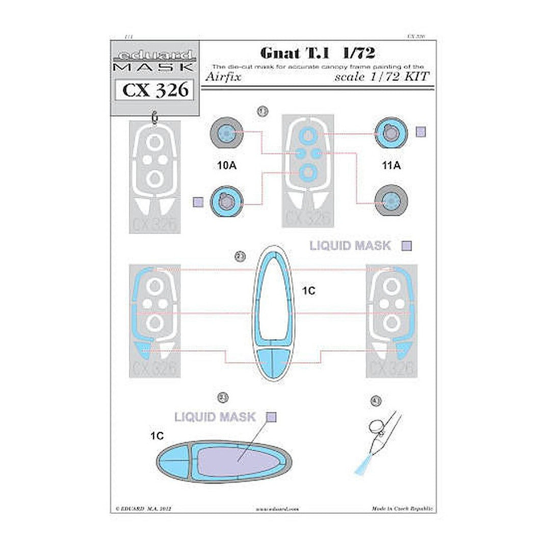 eduard cx326 1 72 mask gnat t 1 for airfix canopy mask set