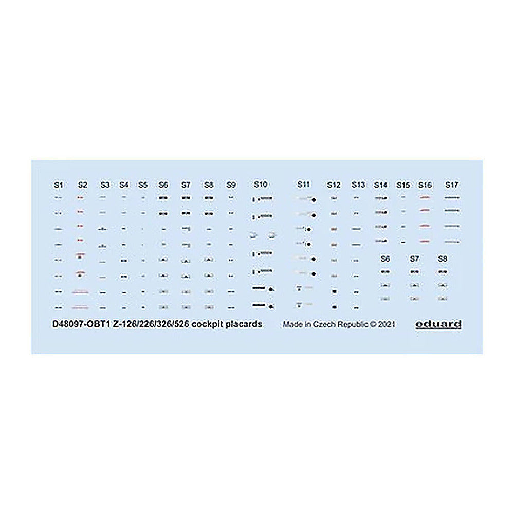 eduard d48097 1 48 decal z 126 226 326 526 cockpit placards for eduard