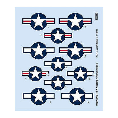 eduard d48102 1 48 decal f 6 mustang national insignia for eduard