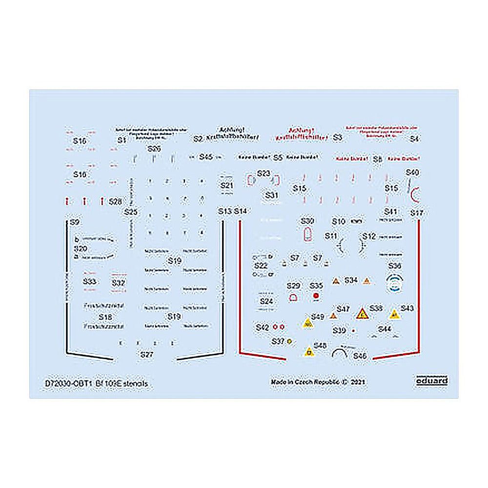 eduard d72030 1 72 bf 109e stencils for special hobby tamiya airfix