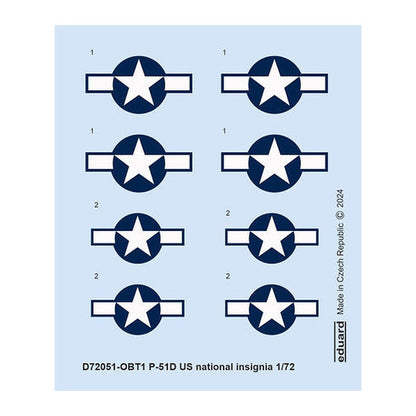 eduard d72051 1 72 p 51d us national insignia decal for eduard
