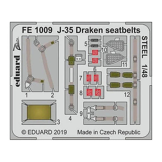 eduard fe1009 1 48 j 35 draken seatbelts steel for hasegawa