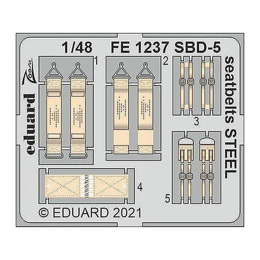 eduard fe1237 1 48 sbd 5 seatbelts steel photo etch for revell