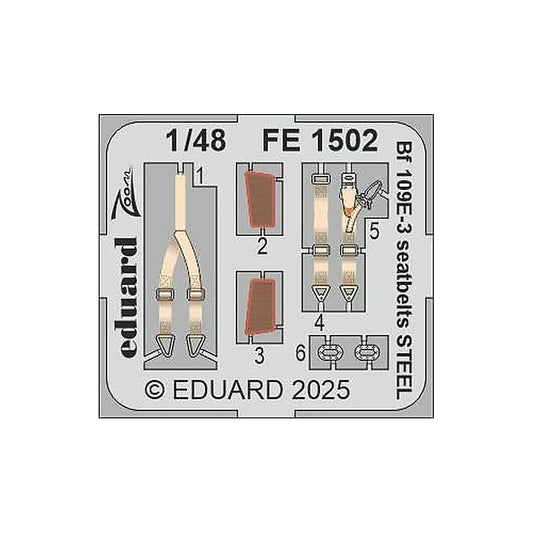 eduard fe1502 1 48 bf 109e 3 seatbelts steel zoom set for hobby boss
