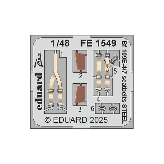 eduard fe1549 1 48 bf 109e 4 7 seatbelts steel