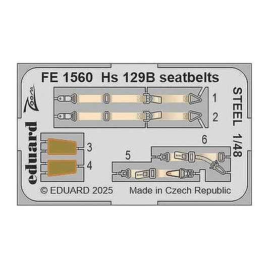eduard fe1560 1 48 hs 129b seatbelts steel zoom set for takom