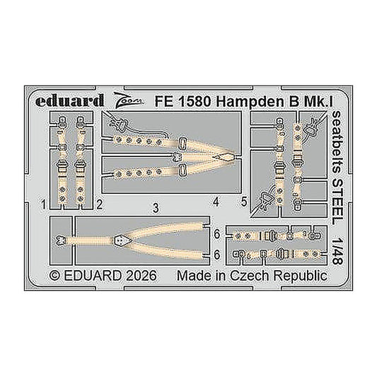 eduard fe1580 1 48 zoom set hampden b mk i seatbelts steel for icm