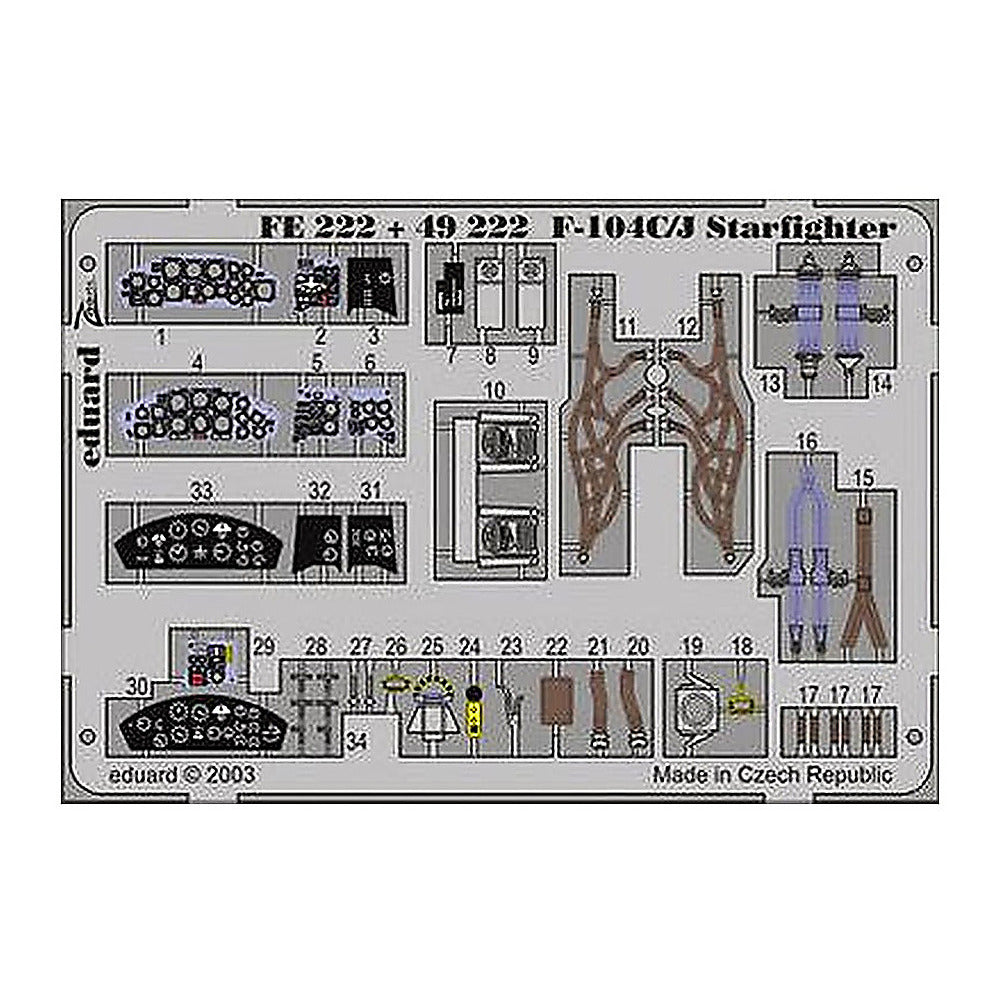 eduard fe222 1 48 f 104c j photo etch interior detail set for hasegawa