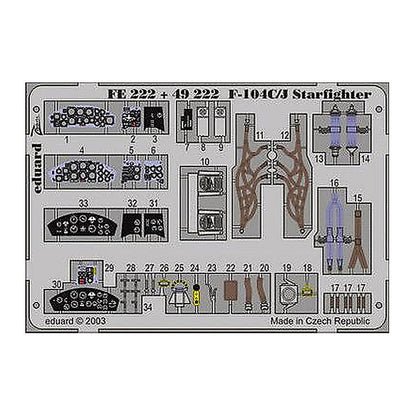 eduard fe222 1 48 f 104c j photo etch interior detail set for hasegawa