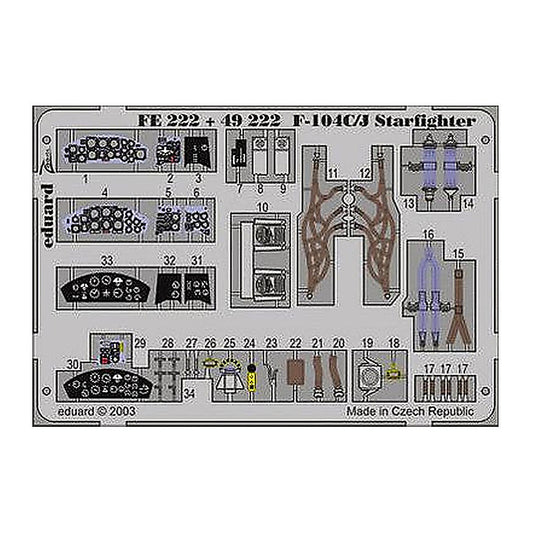 eduard fe222 1 48 f 104c j photo etch interior detail set for hasegawa