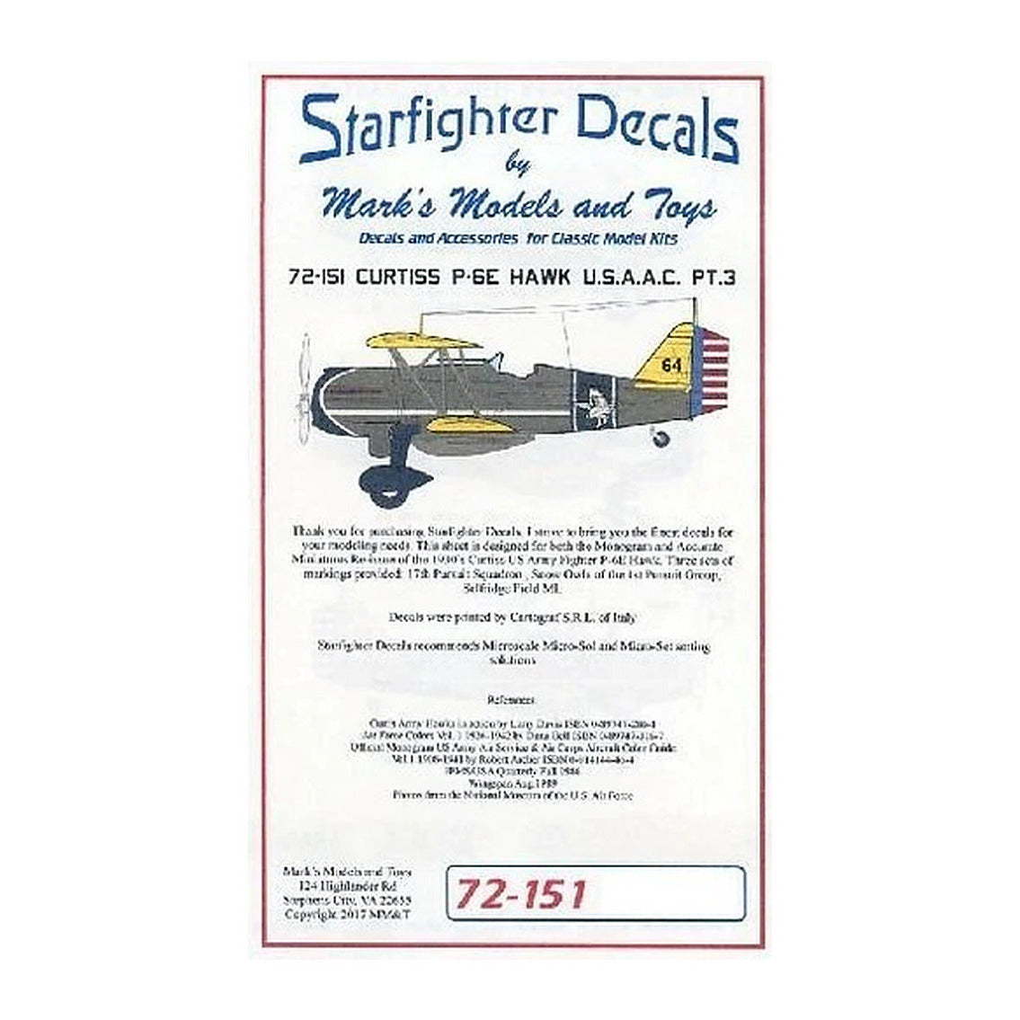 starfighter decals 72151 1 72 curtiss p 6e hawk usaac part 3 snow