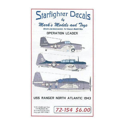 starfighter decals 72154 1 72 operation leader uss ranger 1943