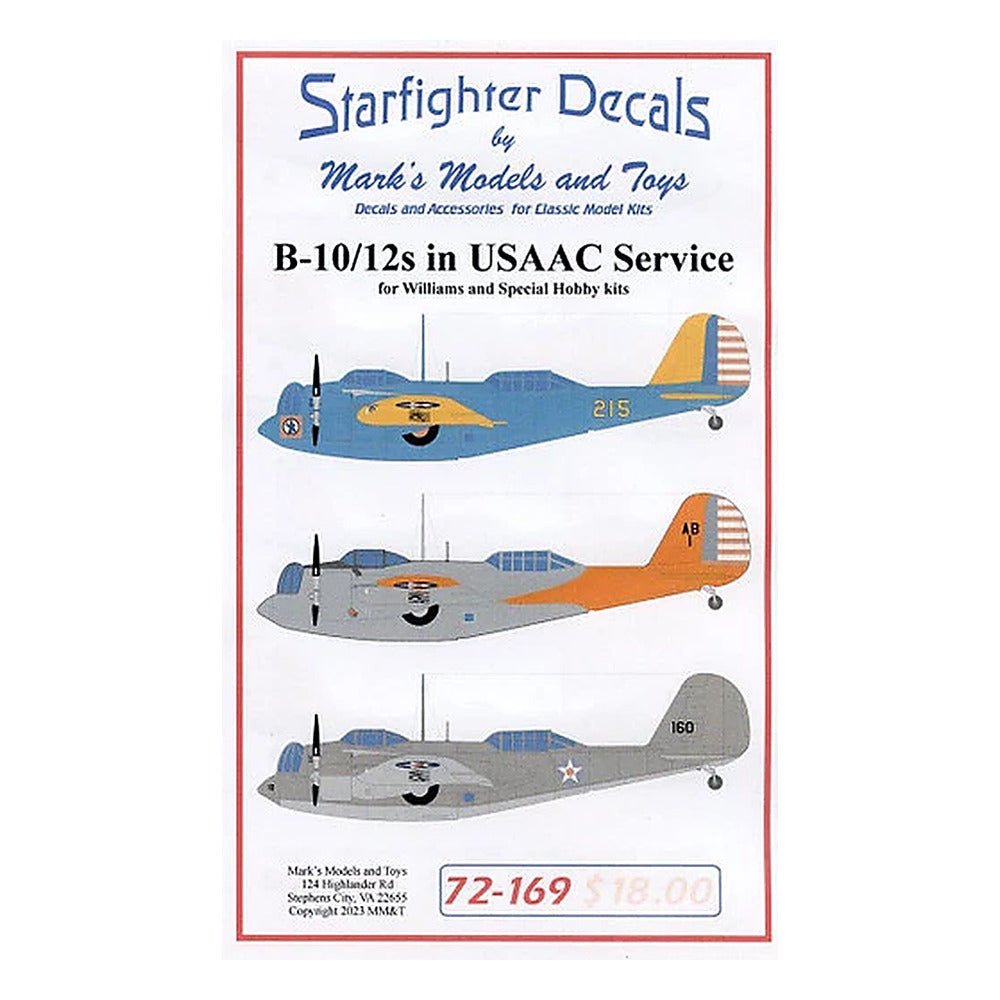 starfighter decals 72169 1 72 b 10 b 12 in usaac service