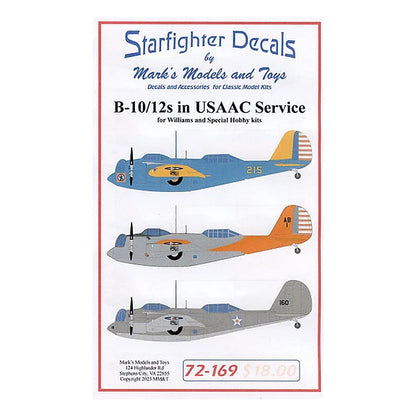 starfighter decals 72169 1 72 b 10 b 12 in usaac service