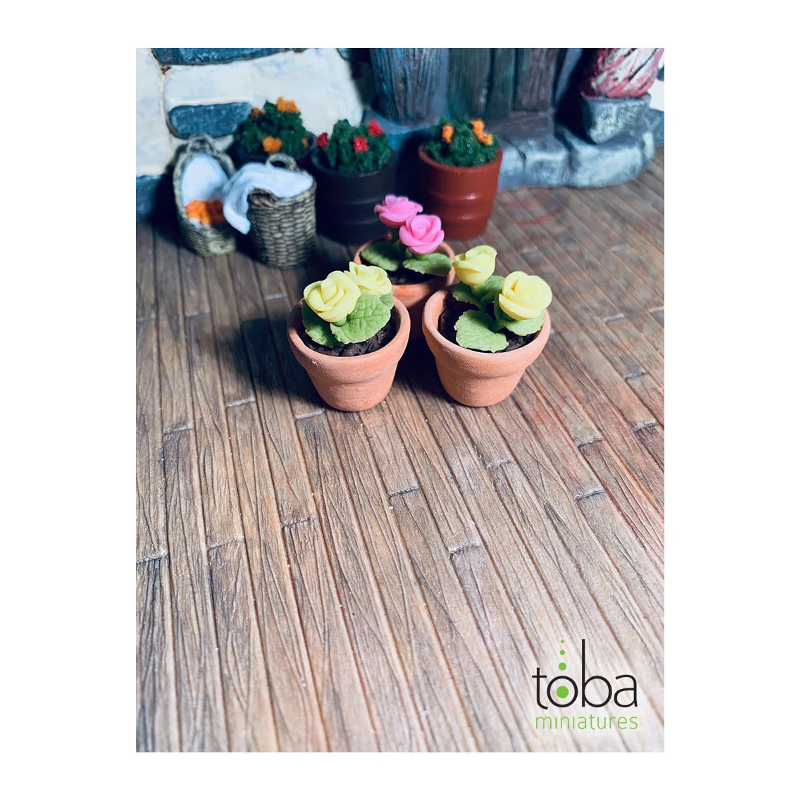 toba miniatures 1028 1 12 scale flower pots with flowers 3