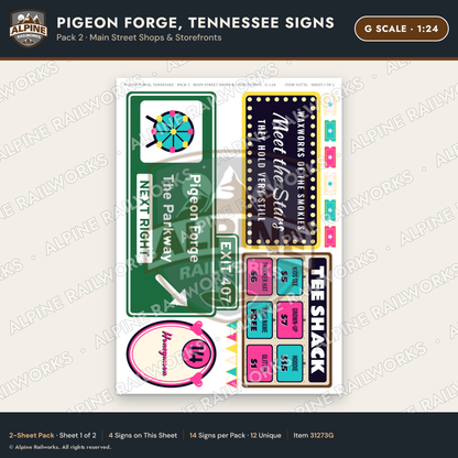 Alpine Railworks 31273G G Scale Pigeon Forge TN Signs - Shops