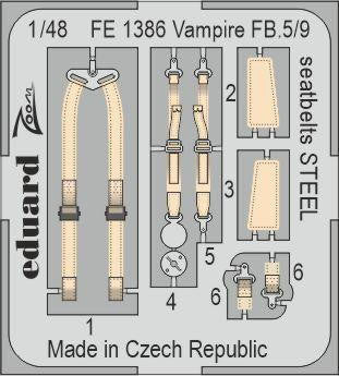 Eduard FE1386 1/48 Vampire FB.5/9 Seatbelts STEEL