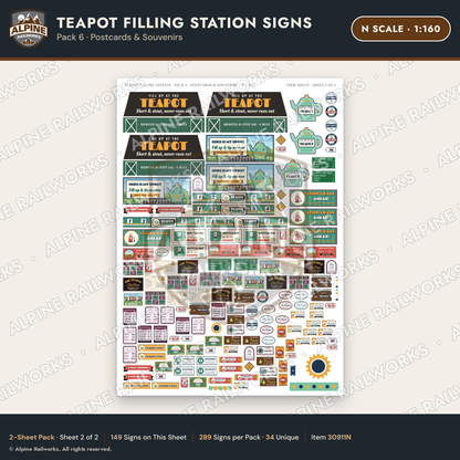 Alpine Railworks 30911N N Scale Roadside Signs - Teapot Gas Station