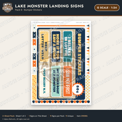 Alpine Railworks 31109G G Scale Roadside Signs - Lake Monster