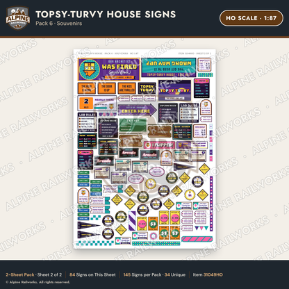 Alpine Railworks 31049HO HO Scale Roadside Signs - Upside-Down House