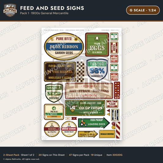 Alpine Railworks 30020G G Scale Feed and Seed Signs