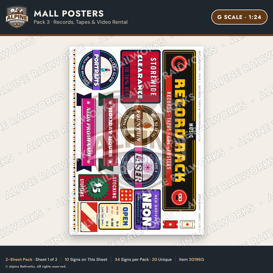 Alpine Railworks 30196G G Scale Mall Posters - Records & Tapes
