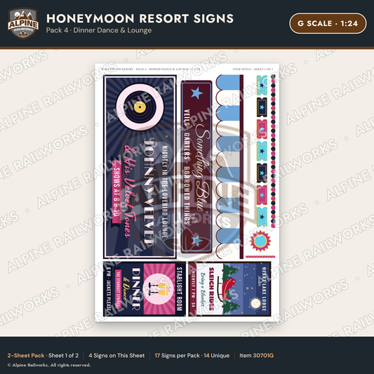 Alpine Railworks 30701G G Scale Honeymoon Resort Signs - Dinner Dance