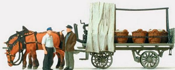Preiser 30449 HO Scale Working People -- Farm Wagon w/Horses & Figures