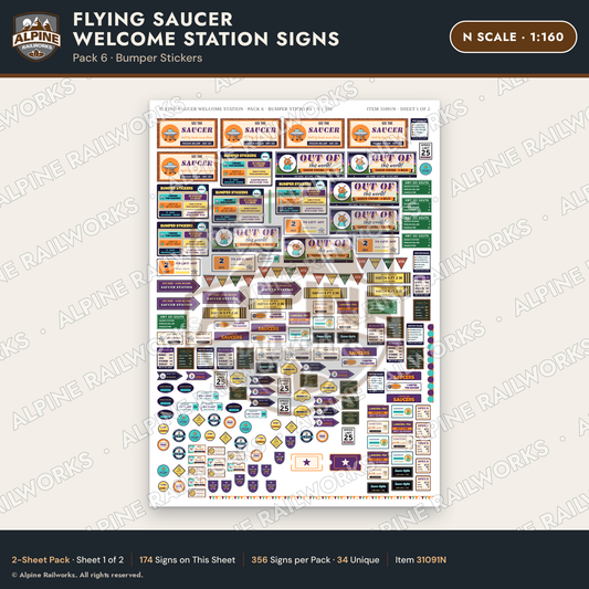 Alpine Railworks 31091N N Scale Roadside Signs - UFO Welcome Center