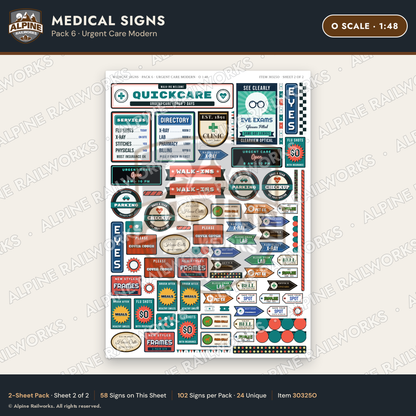 Alpine Railworks 30325O O Scale Medical Signs - Urgent Care Modern