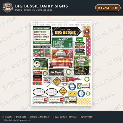 Alpine Railworks 30968O O Scale Roadside Signs - Giant Cow Dairy