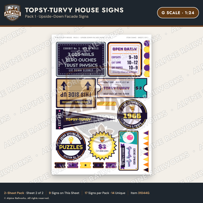 Alpine Railworks 31044G G Scale Roadside Signs - Upside-Down House