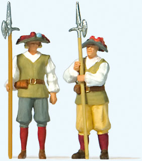 Preiser 28222 HO Scale Gate Guards in Medieval Dress -- pkg(2)