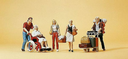 Preiser 10470 HO Scale Passengers Travelers Pushing Cart & Wheelchair