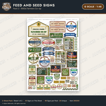 Alpine Railworks 30021O O Scale Feed and Seed Signs - Farmers Co-op