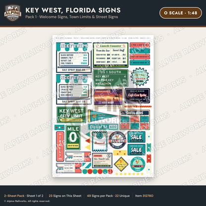 Alpine Railworks 31278O O Scale Key West FL Signs - Welcome Signs