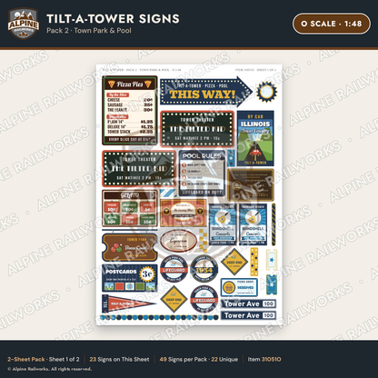 Alpine Railworks 31051O O Scale Roadside Signs - Leaning Tower