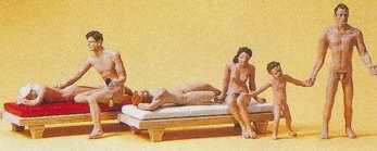 Preiser 10439 HO Scale Recreation Nude Bathers w/2 Lounges
