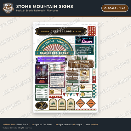 Alpine Railworks 30747O O Scale Tourist Signs - Stone Mountain