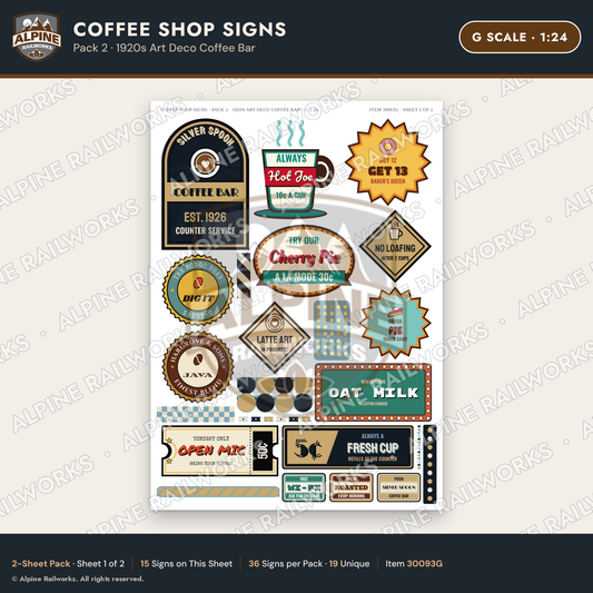 Alpine Railworks 30093G G Scale Coffee Shop Signs