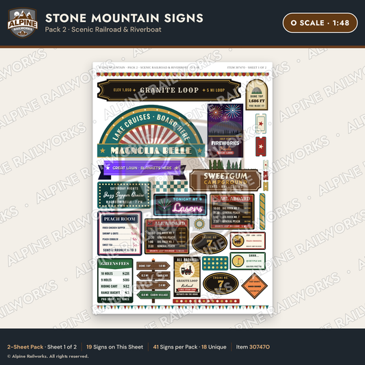 Alpine Railworks 30747O O Scale Tourist Signs - Stone Mountain