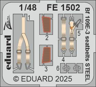Eduard FE1502 1/48 Bf 109E-3 Seatbelts STEEL Zoom Set for HOBBY BOSS