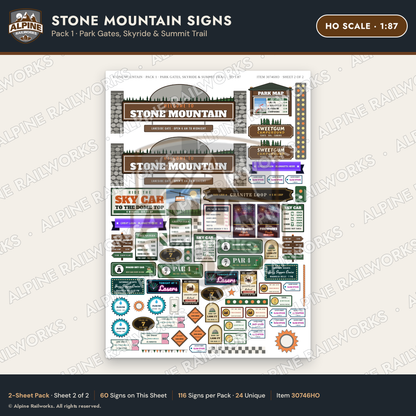 Alpine Railworks 30746HO HO Scale Tourist Signs - Stone Mountain