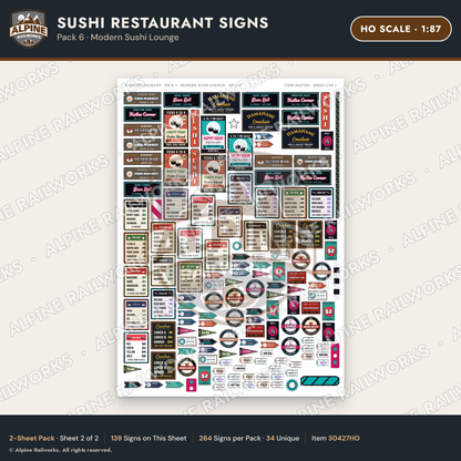 Alpine Railworks 30427HO HO Scale Sushi Restaurant Signs