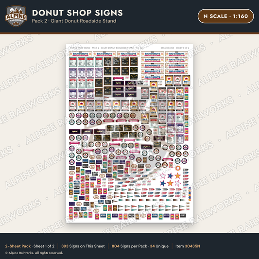 Alpine Railworks 30435N N Scale Donut Shop Signs