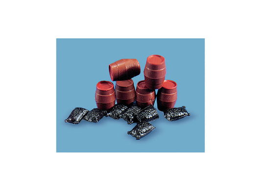 Peco MSE 5064 HO Scale Sacks and Barrels - 6 Barrels and 7 Sacks