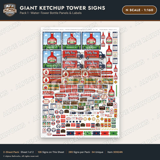 Alpine Railworks 30924N N Scale Roadside Signs - Ketchup Bottle Tower