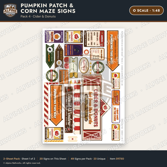Alpine Railworks 31173O O Scale Farm Signs - Pumpkin Patch & Corn Maze