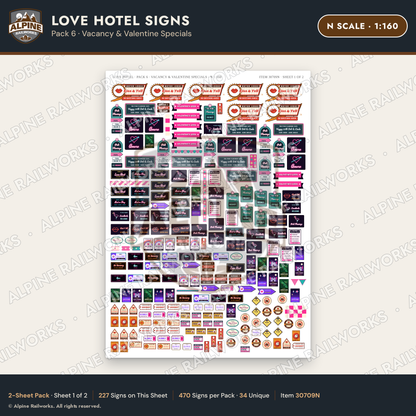 Alpine Railworks 30709N N Scale Love Hotel Signs - Vacancy